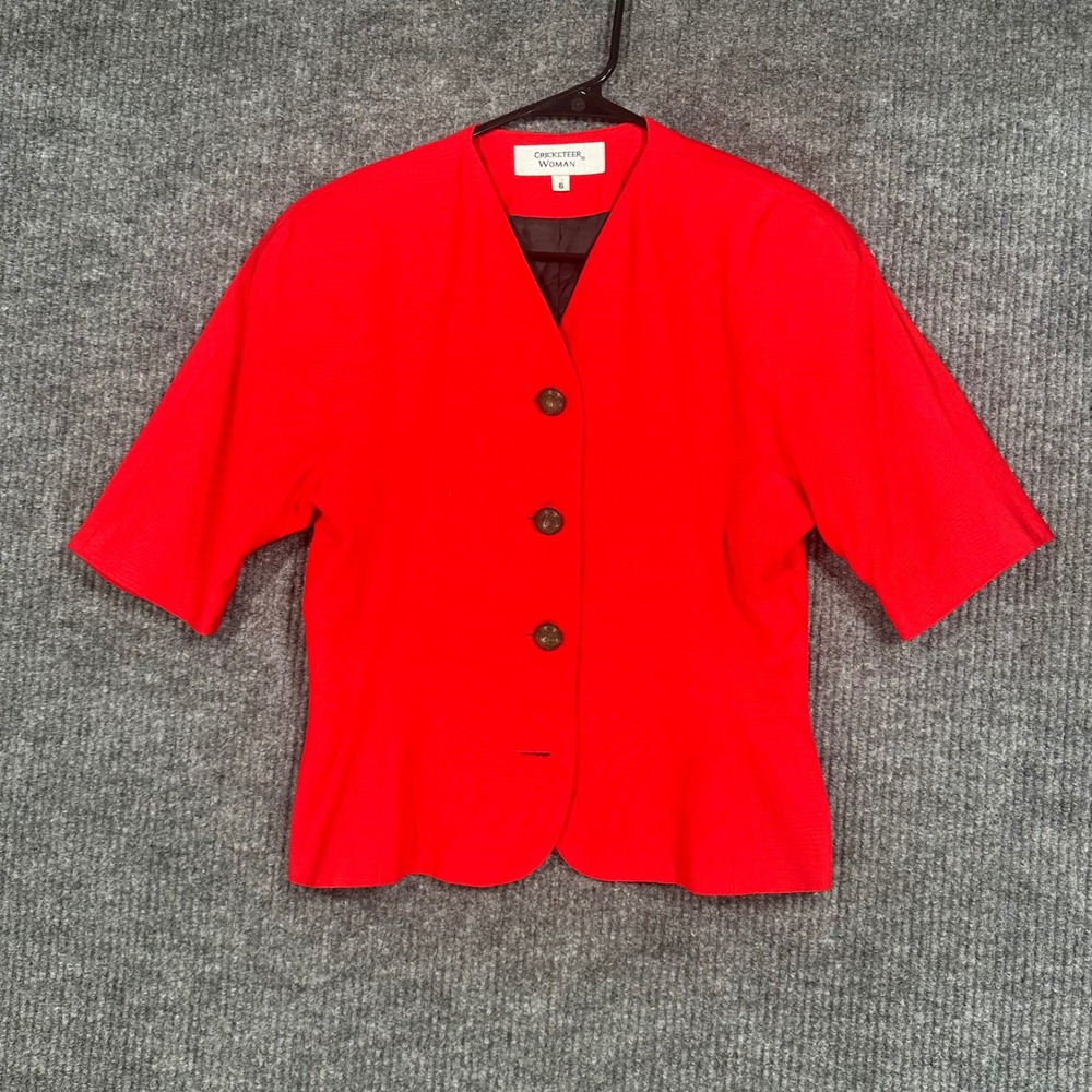 Cricketeer Woman Blazer Women 6 Red Good Scalloped Hem Short Sleeve Pads